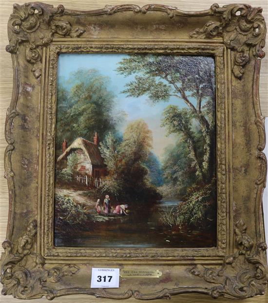 Attributed to Joseph Mellor (fl. 1850-1885), oil on canvas, At the Stream